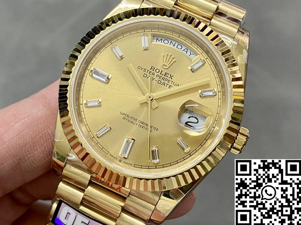 M228238-0005 Steel Tungsten Diamond Day Gold Rolex Date QF Dial v5 Hourmarker Factory 0504